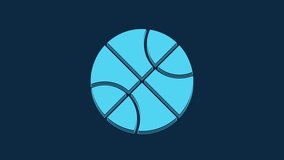 Blue Basketball ball icon isolated on blue background. Sport symbol. 4K Video motion graphic animation.