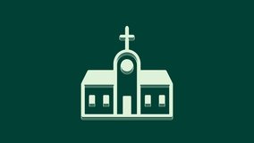 White Church building icon isolated on green background. Christian Church. Religion of church. 4K Video motion graphic animation.