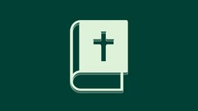 White Holy bible book icon isolated on green background. 4K Video motion graphic animation.