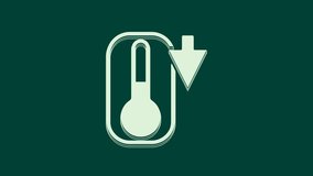 White Meteorology thermometer measuring heat and cold icon isolated on green background. Thermometer equipment showing hot or cold weather. 4K Video motion graphic animation.