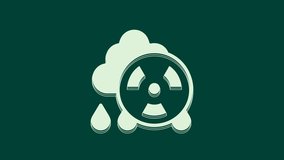 White Acid rain and radioactive cloud icon isolated on green background. Effects of toxic air pollution on the environment. 4K Video motion graphic animation.