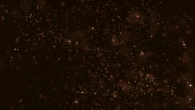 Abstract particle background shiny orange colored glitters. Glittering Particles. Orange particles on dark background. 4K video. 3d render