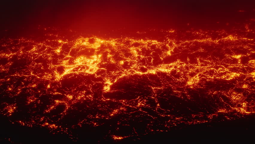 Aerial red hot glowing in dark volcanic lava on Hawaii Big Island. Scenic view of river of natural erupting liquid magma from within earths mantle Kilauea Volcano Hawaii USA. Lava flows on Hawaii 4K Royalty-Free Stock Footage #1102530733