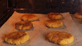 homemade snickerdoodle cookies. Time lapse video of cinnamon cookies are baked in the oven. Close-up cookies grow