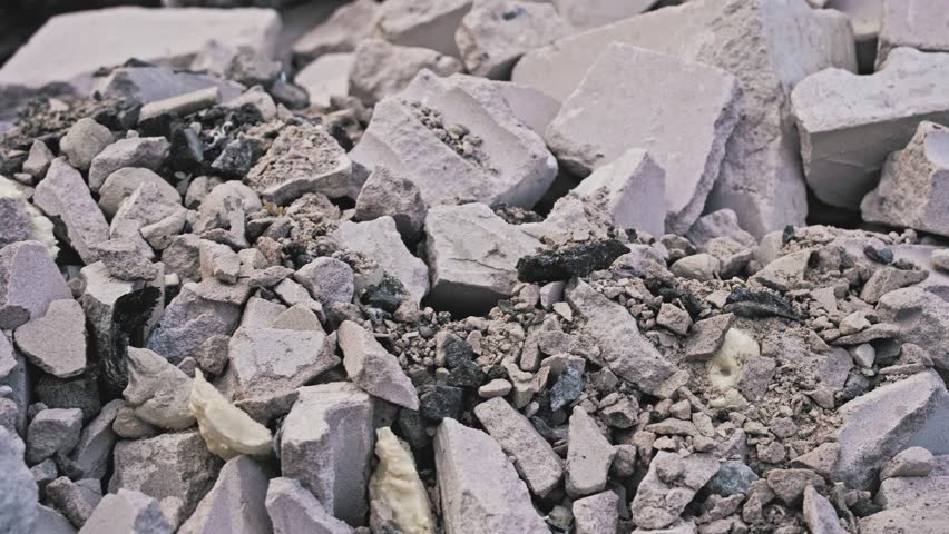 Pile of Rubble Industrial Construction Waste Concrete Block Air Brick Pieces and Hazardous Materials Royalty-Free Stock Footage #1102535023