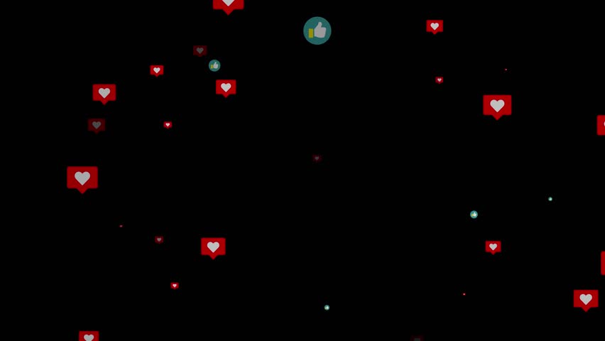 Thumbs Up and Heart SNS Like or Love icons Floating in Black background. Blue Thumbs Up Circle and Red Heart SNS Like button icons. Social Networking Like or Love concept. 4K Motion Graphics video