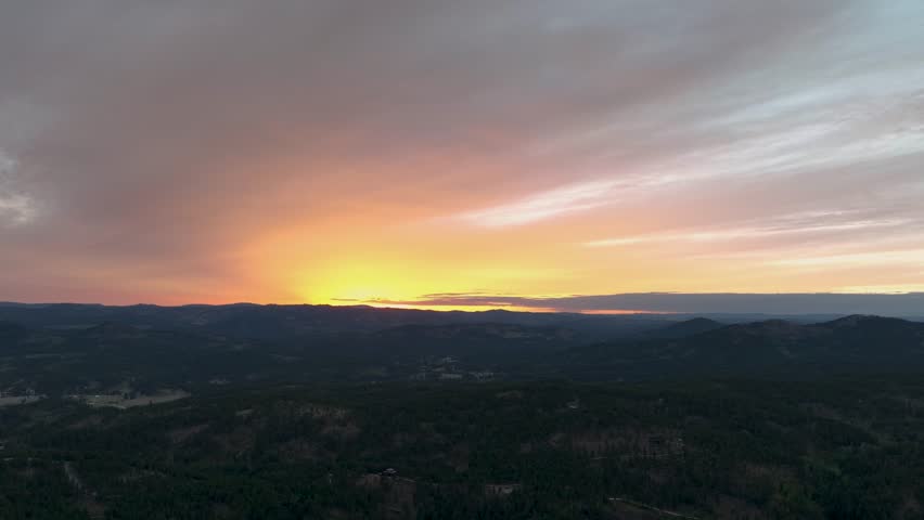 Aerial view of the sun rising over South Dakota