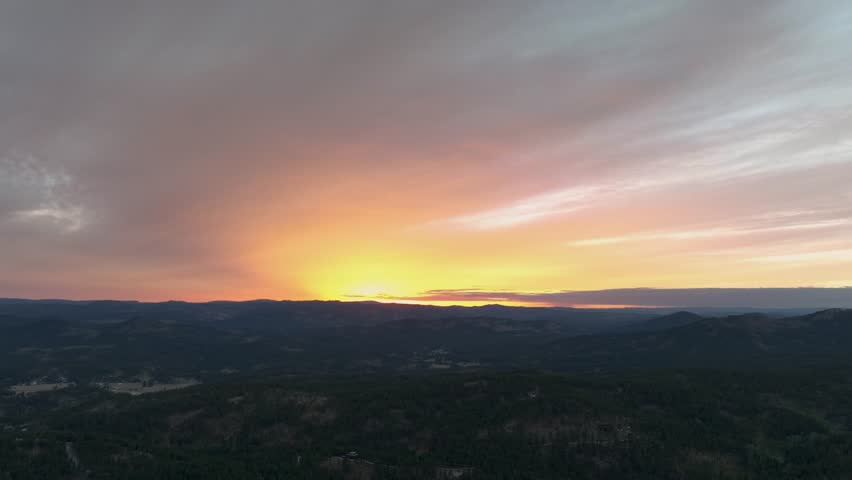 Drone shot of the setting sun over South Dakota