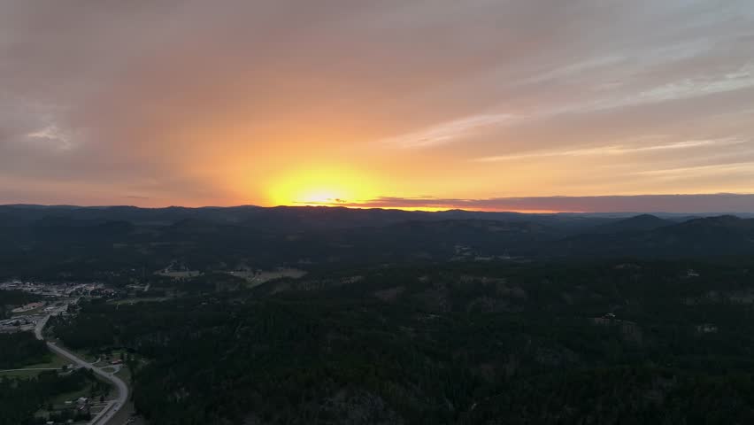 Aerial shot of the sun setting over South Dakota