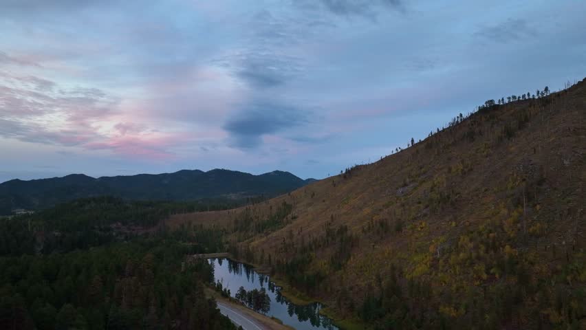 Aerial view of an overcast sunset in South Dakota