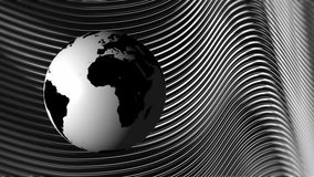 Animation of globe spinning over silver lines moving. Global connections and abstract background concept digitally generated video.