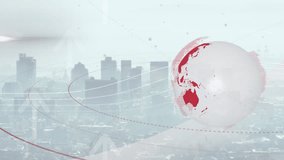 Animation of globe and financial data processing over cityscape. Global business, finances, computing and data processing concept digitally generated video. - Powered by Shutterstock - Get 15% off with code: PIKWIZARD15