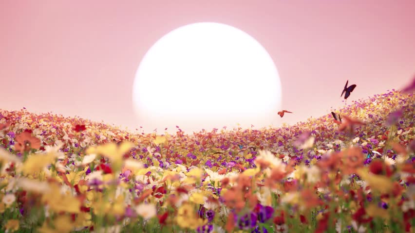 Colorful Springtime Garden - Flowers and Playful Butterflies - 4K 3D Animation Royalty-Free Stock Footage #1102569327