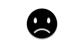 Black Sad smile icon isolated on white background. Emoticon face. 4K Video motion graphic animation.