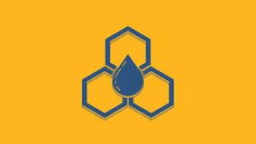 Blue Honeycomb icon isolated on orange background. Honey cells symbol. Sweet natural food. 4K Video motion graphic animation.