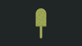 Green Ice cream icon isolated on black background. Sweet symbol. 4K Video motion graphic animation.