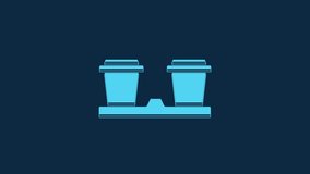 Blue Coffee cup to go icon isolated on blue background. 4K Video motion graphic animation.