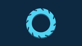 Blue Car tire wheel icon isolated on blue background. 4K Video motion graphic animation.
