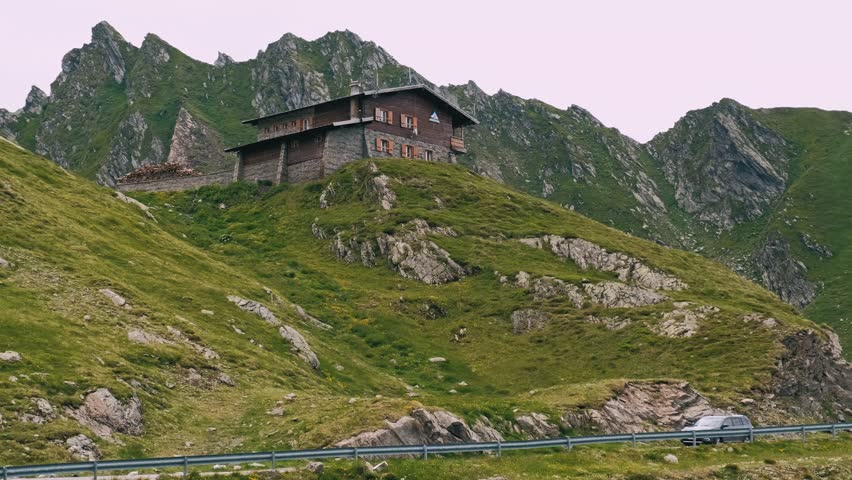 Footage of Log Cabin at Balea Lake in Trasnfagarasan place in mountains