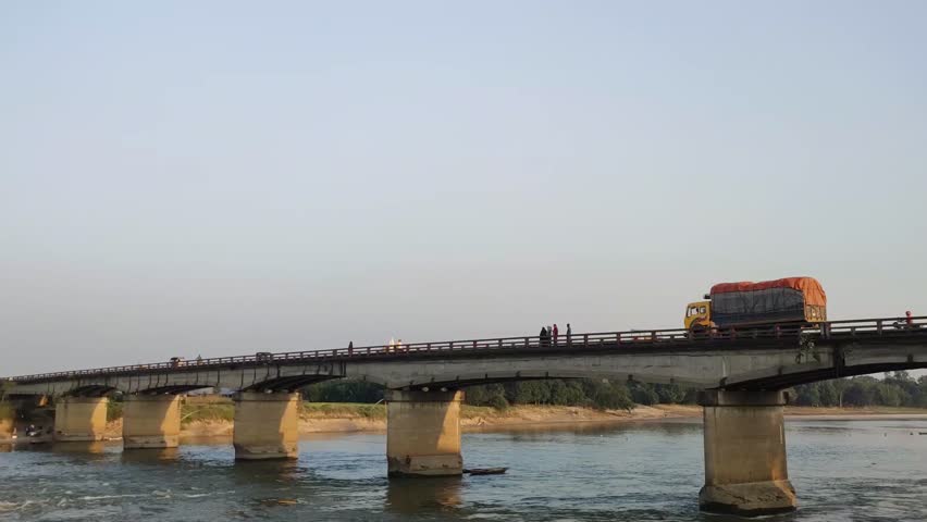 Bridge Over River Against Sky.Aerial landscape view in afternoon.