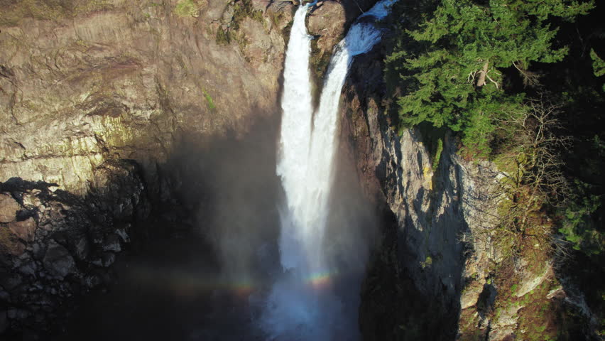 Helicopter Perspective of Snoqualmie Falls Waterfall