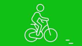 Learning bike ride white animation. Kid cycling. Physical activity. Summer fun. Loop HD video with chroma key, alpha channel on transparent background, black solid background. Animated outline icon
