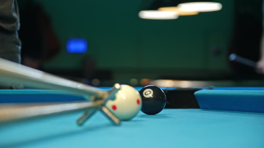Finishing Shot of Eight Ball Pool Game with Cue Rest | Shutterstock HD Video #1102593619