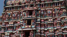 Tirunelveli Nellaiappar Indian Temple dedicated to the Hindu deity Shiva are found in the ancient texts of the Puranas. Dravidian vintage architecture in Tamilnadu India 4k video footage.