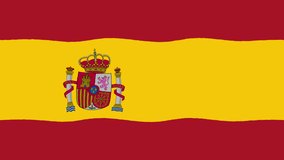 Stylized Waving Flag of Spain, 4K Cartoon Animated Background. Spanish Flag Motion Graphics Seamless Loop, Hand Drawn Style. Horizontal Video for Backgrounds, Streaming and Channels.