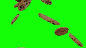 Huge Chocolate Chips Whole Cookies And Halves Falling on Green Screen With Alpha Matte - Powered by Shutterstock - Get 15% off with code: PIKWIZARD15