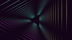 Illusion abstract neon triangles with glitters in vertigo dark galaxy, motion abstract corporate, cyber and futuristic style background