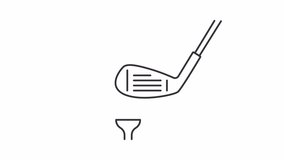 Animated club and ball linear icon. Golf equipment. Sport tournament. Professional player. Seamless loop HD video with alpha channel on transparent background. Outline motion graphic animation