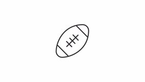 American football linear animation. Bouncing ball. Sport equipment. Professional game. Seamless loop HD video with alpha channel on transparent background. Outline motion graphic animation