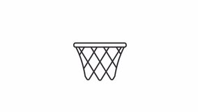 Free throw linear animation. Basketball game. Ball and basket. Sport activity. Equipment. Seamless loop HD video with alpha channel on transparent background. Outline motion graphic animation
