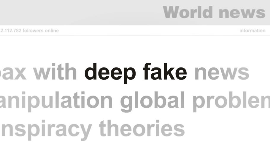 Deep fake hoax false and ai manipulation headline news across international media. Abstract concept of internet news titles on screens loop. Seamless and looped animation. Royalty-Free Stock Footage #1102608929