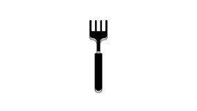 Black Fork icon isolated on white background. Cutlery symbol. 4K Video motion graphic animation.