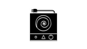 Black Electric stove icon isolated on white background. Cooktop sign. Hob with four circle burners. 4K Video motion graphic animation.