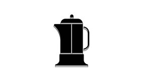 Black French press icon isolated on white background. 4K Video motion graphic animation.