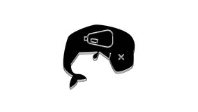 Black Environment protection concept whale dead icon isolated on white background. 4K Video motion graphic animation.