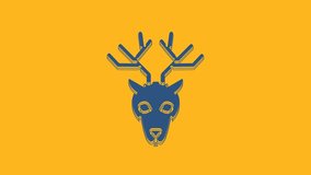 Blue Deer head with antlers icon isolated on orange background. 4K Video motion graphic animation.