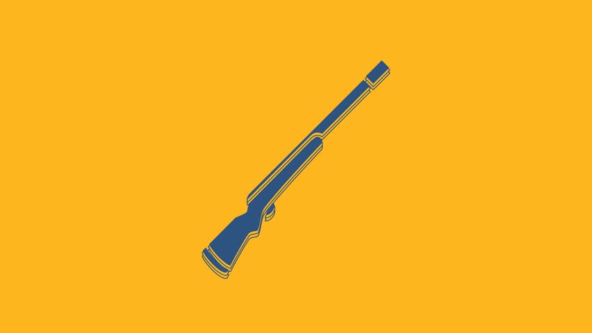 Blue Hunting gun icon isolated on orange background. Hunting shotgun. 4K Video motion graphic animation.