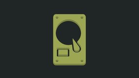 Green Hard disk drive HDD icon isolated on black background. 4K Video motion graphic animation.