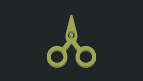 Green Scissors icon isolated on black background. Cutting tool sign. 4K Video motion graphic animation.