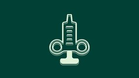 White Syringe icon isolated on green background. Syringe for vaccine, vaccination, injection, flu shot. Medical equipment. 4K Video motion graphic animation.