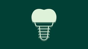 White Dental implant icon isolated on green background. 4K Video motion graphic animation.
