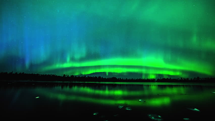 Time-lapse of Northern Lights above Lake Superior in Copper Harbor, Michigan, USA