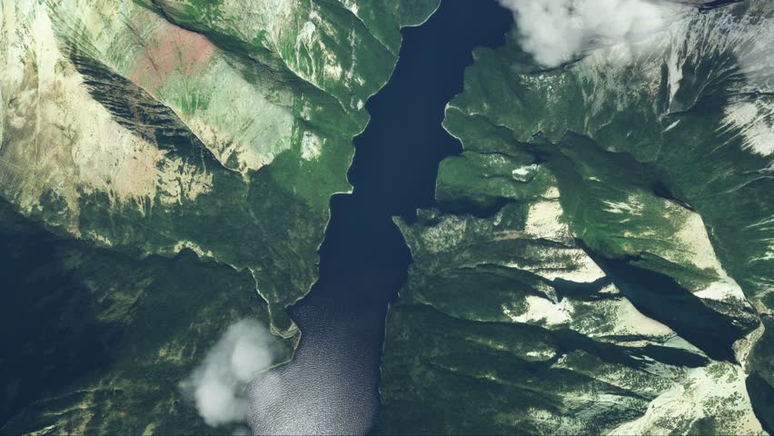 3D - Upper Aerial View of Upper Waterton Lake; National Historic Site; Alberta. Canada