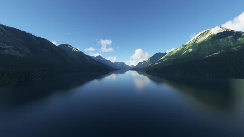 3D - Aerial View of Upper Waterton Lake; National Historic Site; Alberta. Canada
