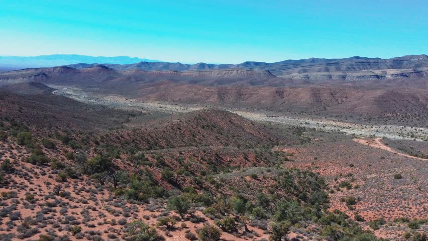Aerial View Of Vegetations On Desert Mountains outside of Las Vegas, Nevada. 