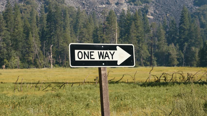 The "One Way" road sign in Yosemite National Park, USA. Shot in 4K with Sony A7S III and Dji RS2.